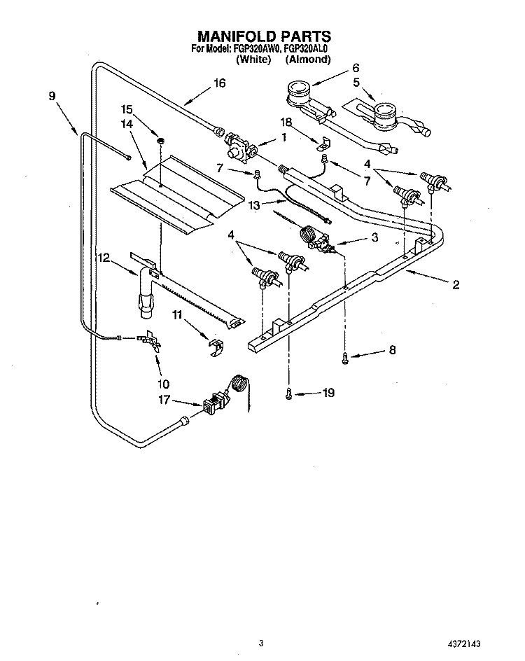 MANIFOLD Diagram and Parts List for FGP320AW0  Roper Range