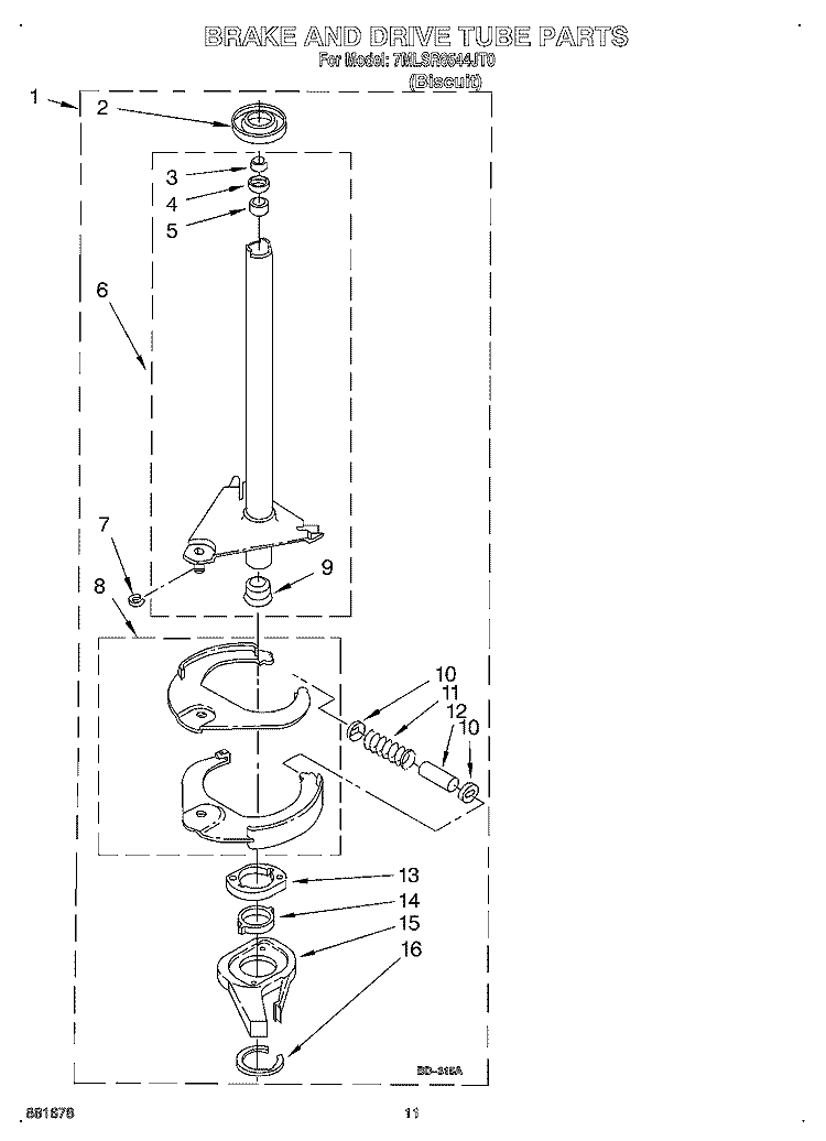 BRAKE AND DRIVE TUBE Diagram and Parts List for 7MLSR8544JT0  Whirlpool Washer