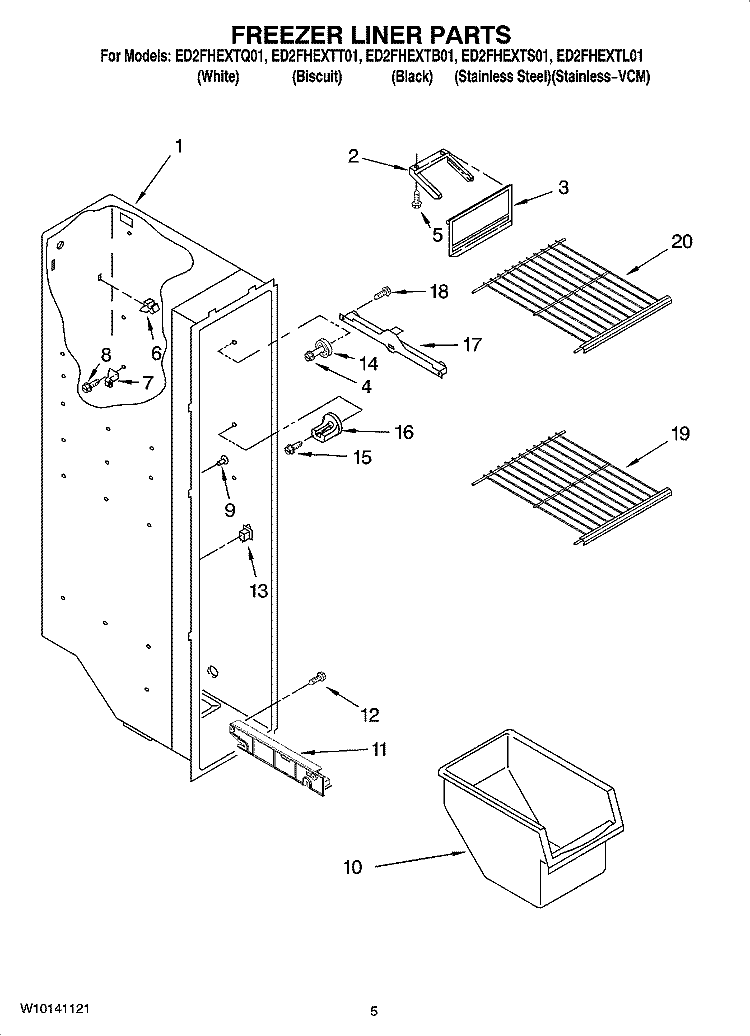 FREEZER LINER PARTS Diagram and Parts List for ED2FHEXTQ01  Whirlpool Refrigerator