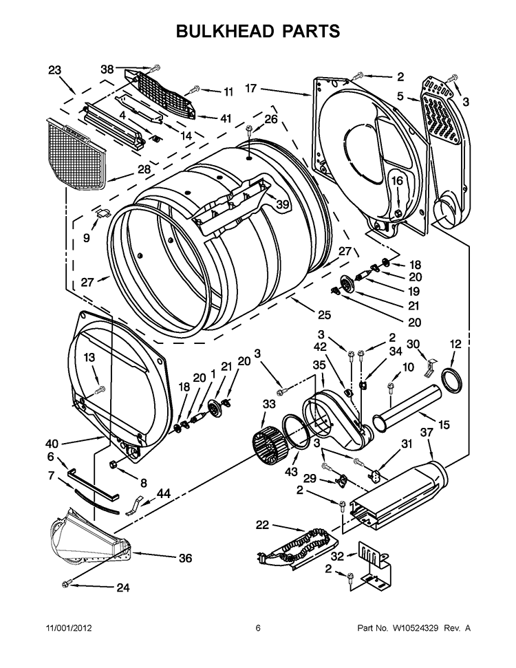 BULKHEAD PARTS Diagram and Parts List for 3LWED4800YQ0  Whirlpool Dryer