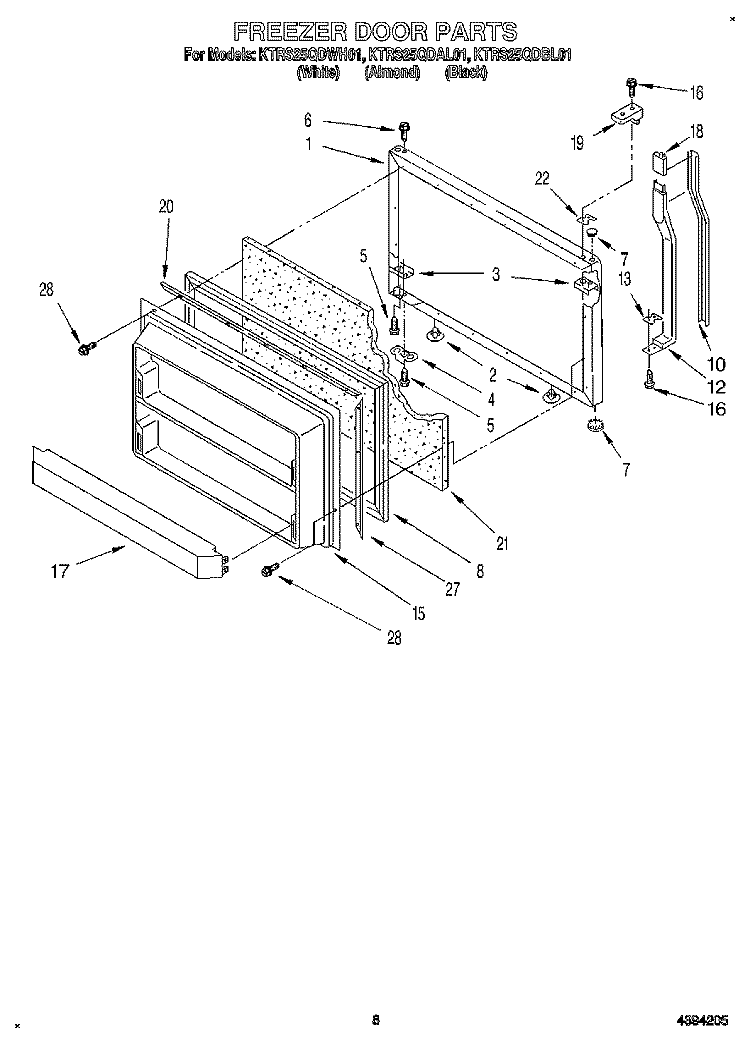 FREEZER DOOR Diagram and Parts List for KTRS25QDBL01  KitchenAid Refrigerator