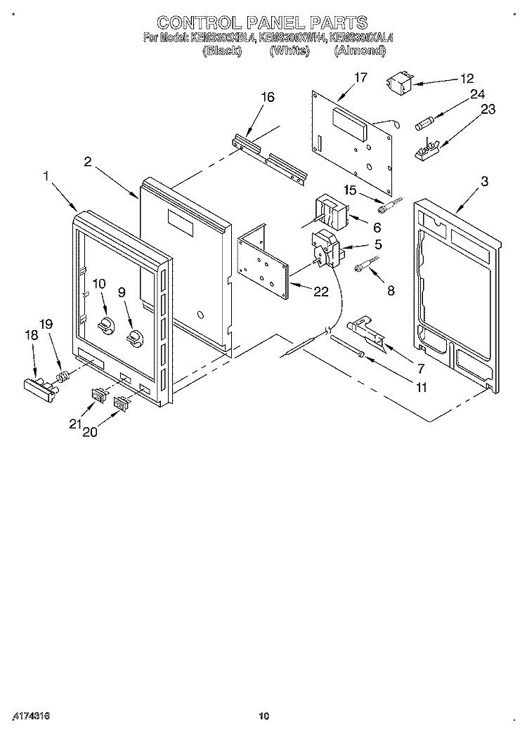 CONTROL PANEL Diagram and Parts List for KEMS306XBL4  KitchenAid Wall Oven