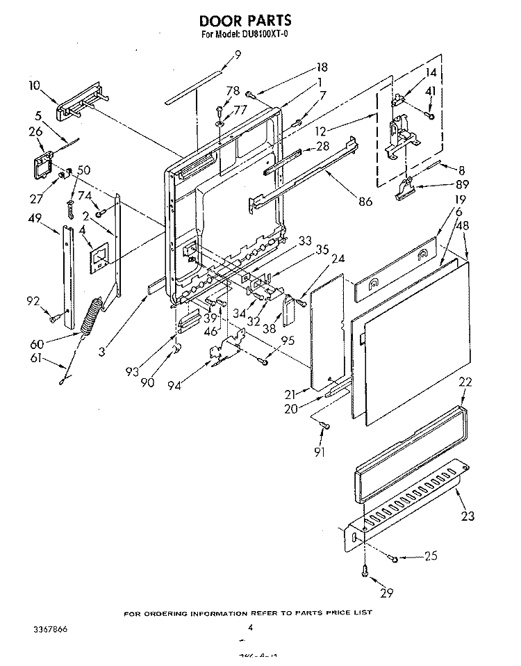DOOR Diagram and Parts List for DU8100XT0  Whirlpool Dishwasher