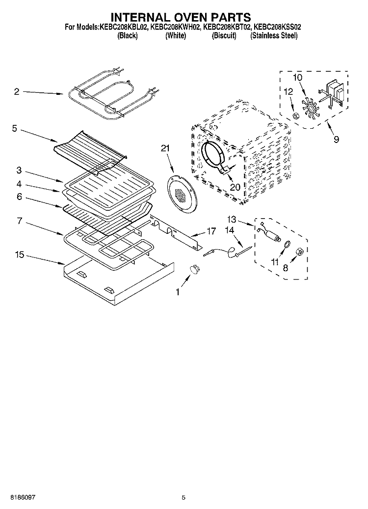 INTERNAL OVEN PARTS Diagram and Parts List for KEBC208KSS02  KitchenAid Wall Oven