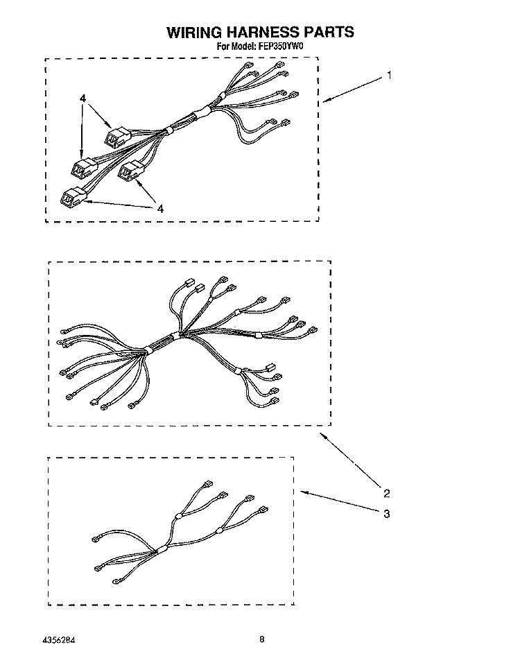 WIRING HARNESS, LIT/OPTIONAL Diagram and Parts List for FEP350YL0  Roper Range