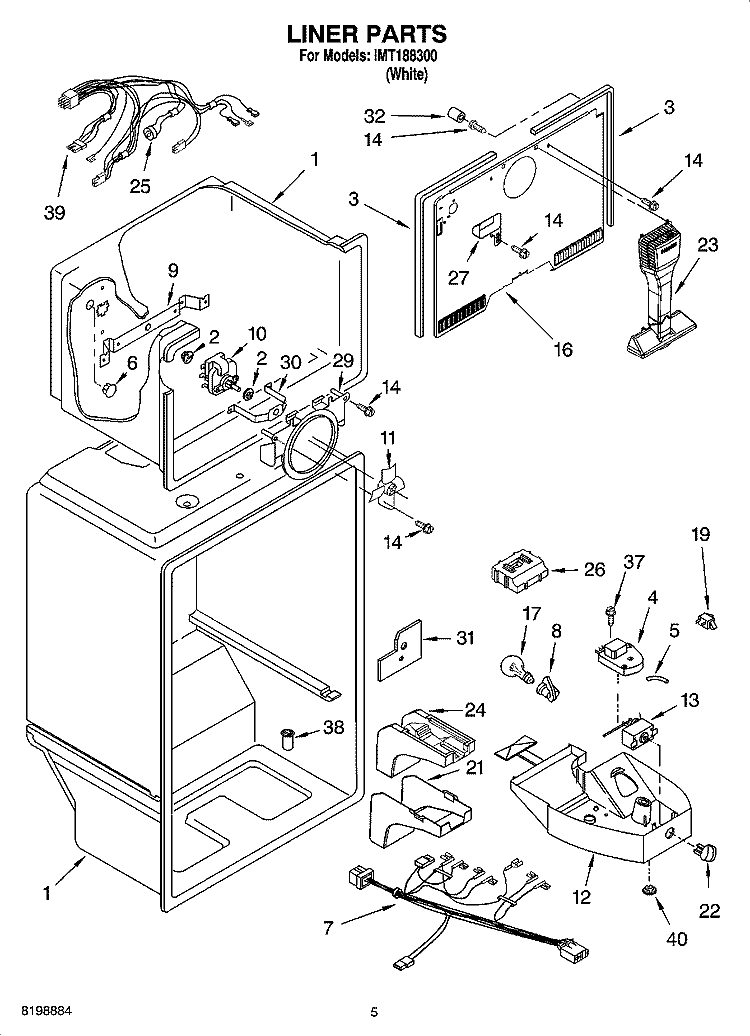 LINER PARTS Diagram and Parts List for IMT188300  Inglis Refrigerator