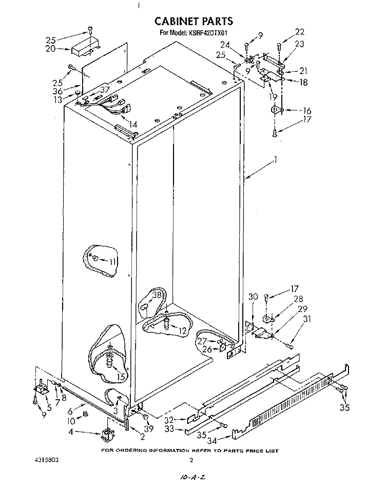CABINET Diagram and Parts List for KSRF42DTX01  KitchenAid Refrigerator