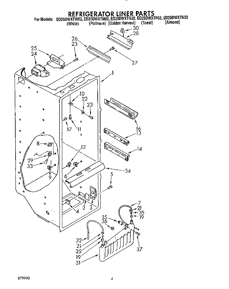 REFRIGERATOR LINER Diagram and Parts List for ED25DWXTF02  Whirlpool Refrigerator