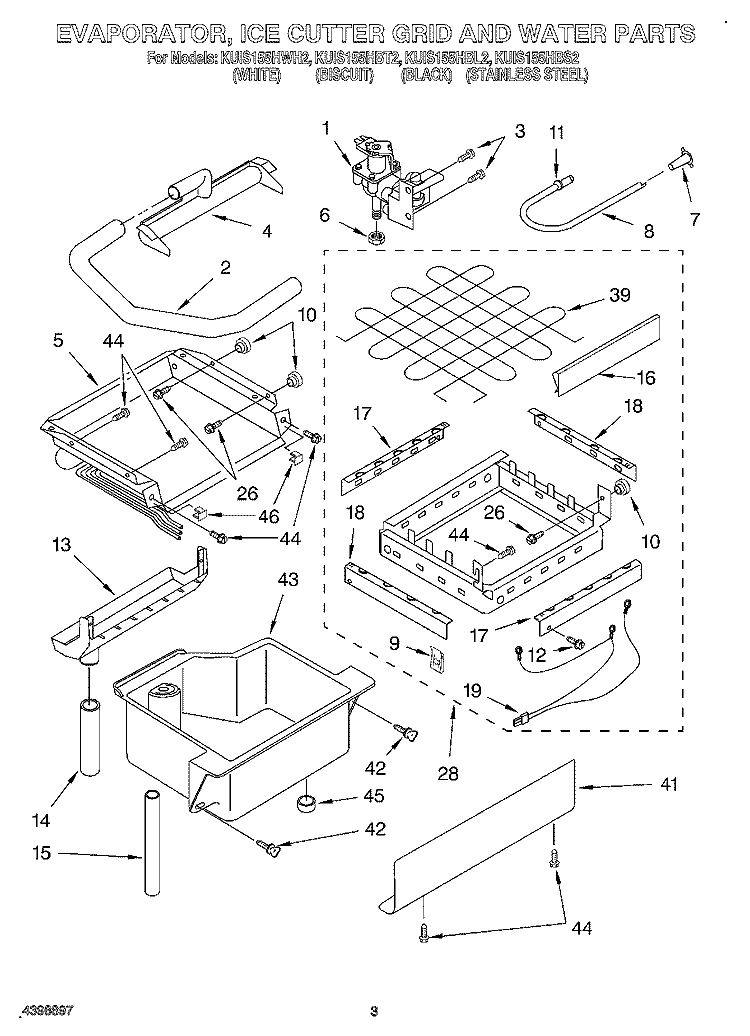 EVAPORATOR, ICE CUTTER GRID AND WATER Diagram and Parts List for KUIS155HBT2  KitchenAid Ice Maker