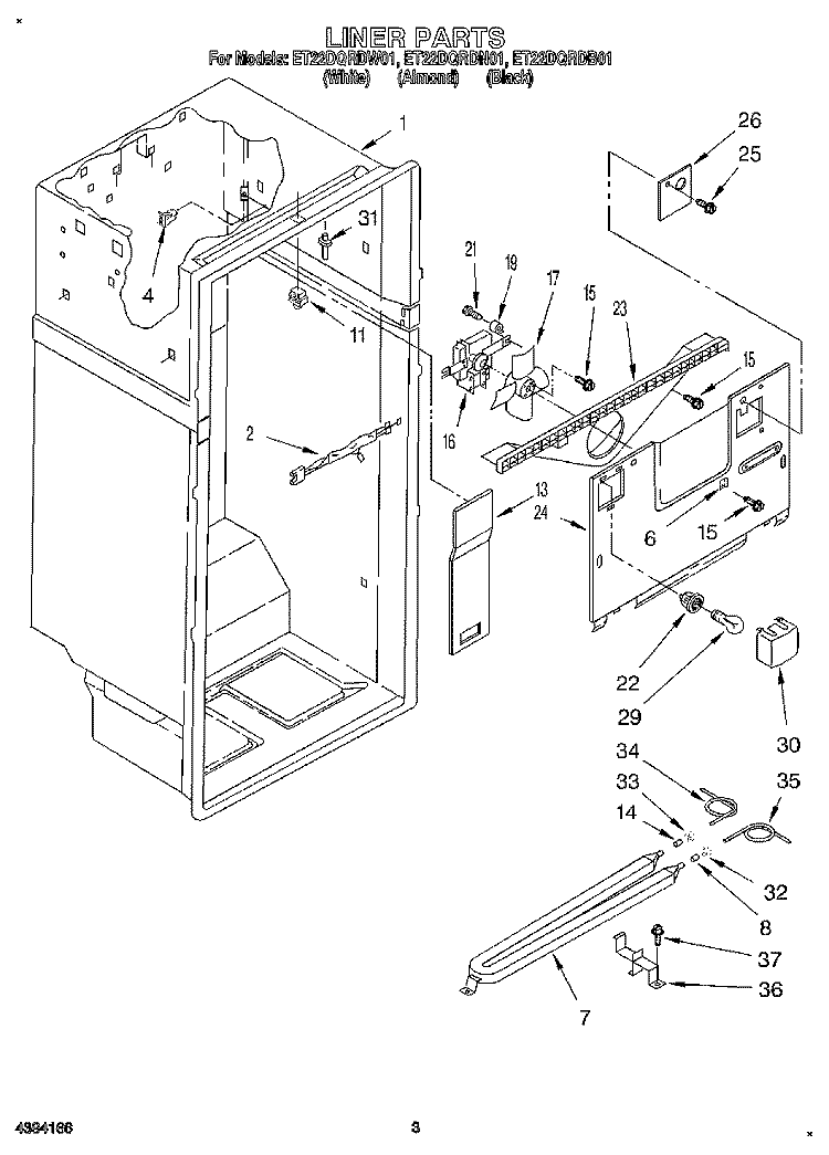 LINER Diagram and Parts List for ET22DQRDN01  Whirlpool Refrigerator