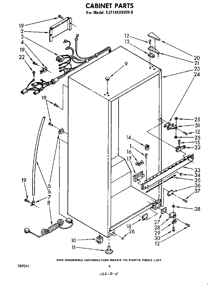 CABINET Diagram and Parts List for EJT144XKWR0  Whirlpool Refrigerator