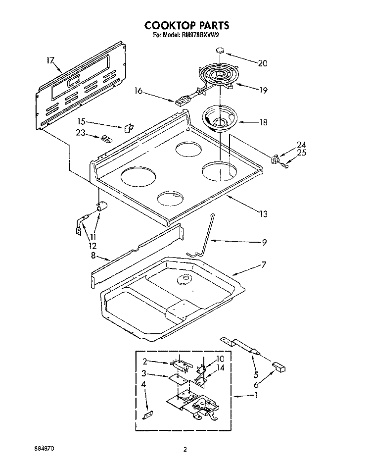 COOKTOP Diagram and Parts List for RM978BXVW2  Whirlpool Microwave Oven Combo