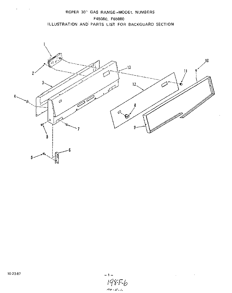 BACKGUARD Diagram and Parts List for F4508W0  Roper Range