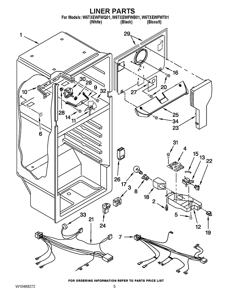 LINER PARTS Diagram and Parts List for W5TXEWFWT01  Whirlpool Refrigerator