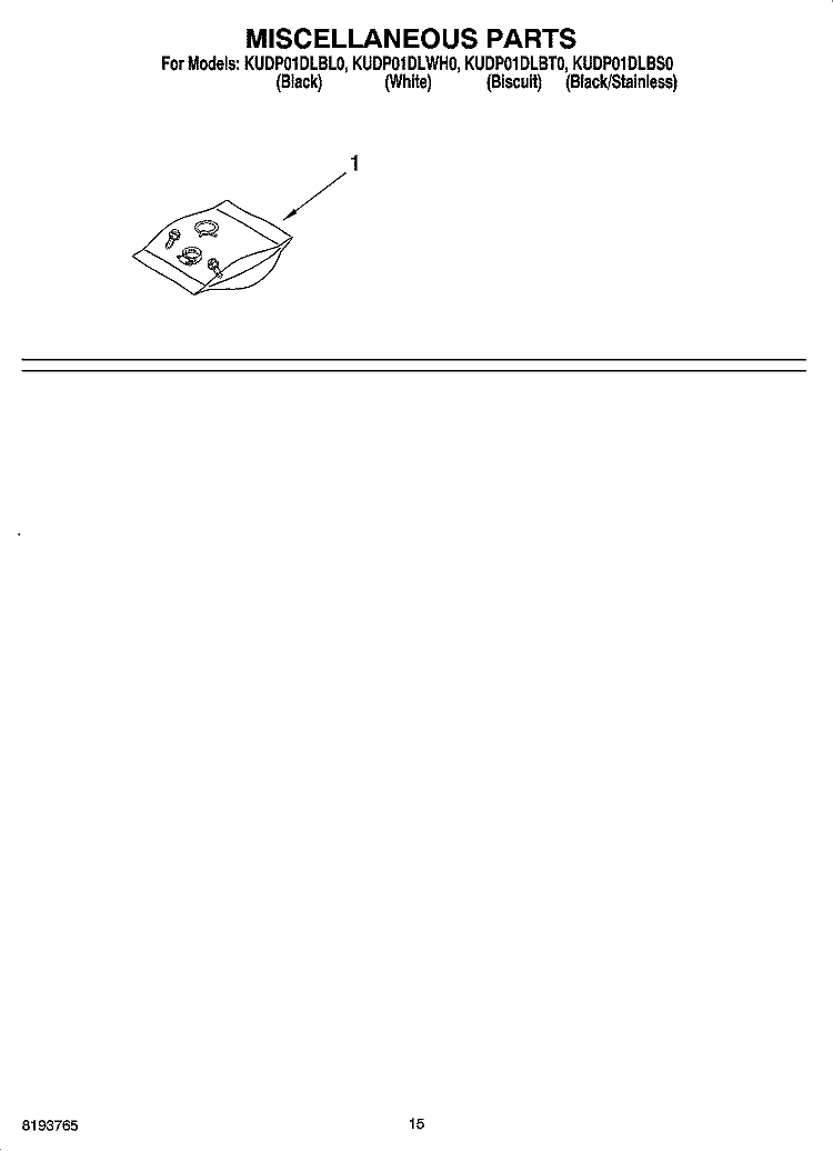 MISCELLANEOUS PARTS OPTIONAL PARTS (NOT INCLUDED) Diagram and Parts List for KUDP01DLBS0  KitchenAid Dishwasher