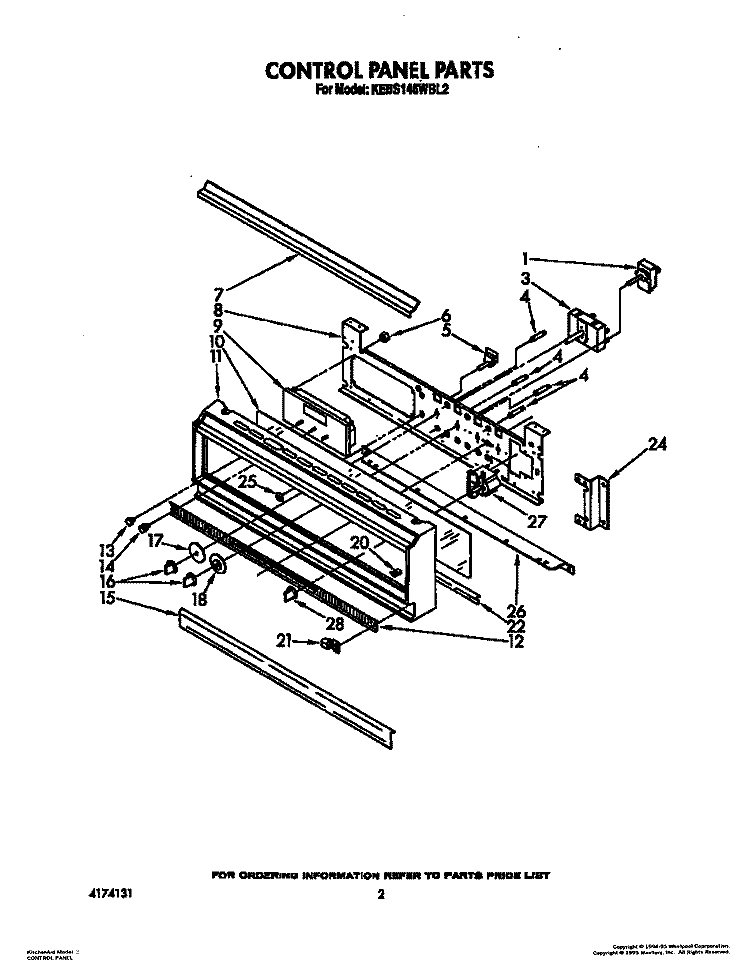 CONTROL PANEL, LIT/OPTIONAL Diagram and Parts List for KEBS146WBL2  KitchenAid Wall Oven