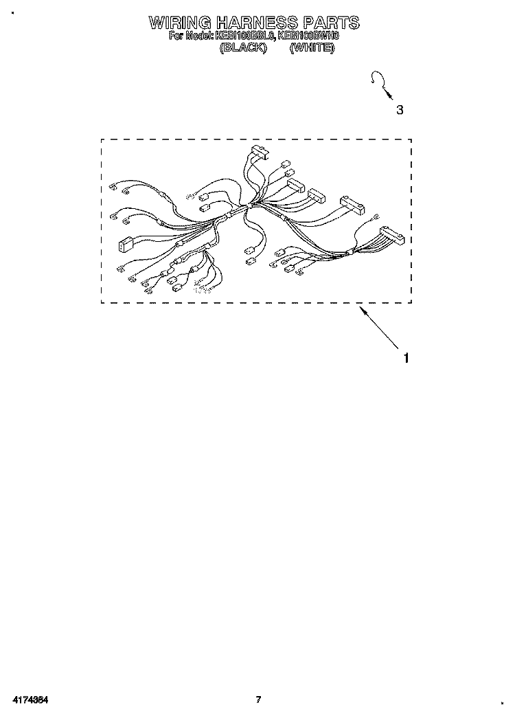 WIRING HARNESS Diagram and Parts List for KEBI100BBL0  KitchenAid Wall Oven