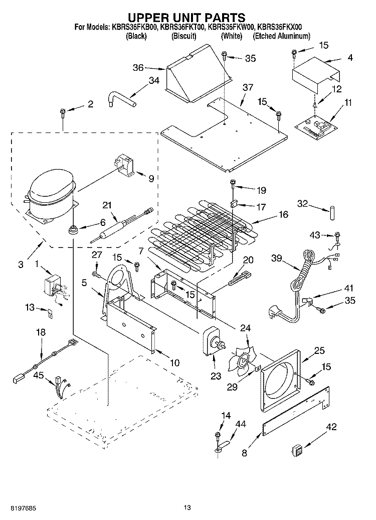 UPPER UNIT Diagram and Parts List for KBRS36FKB00  KitchenAid Refrigerator