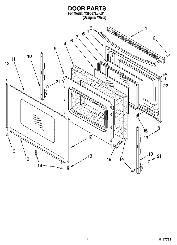 DOOR PARTS, MISCELLANEOUS PARTS Diagram and Parts List for YSF387LEKQ1  Whirlpool Range