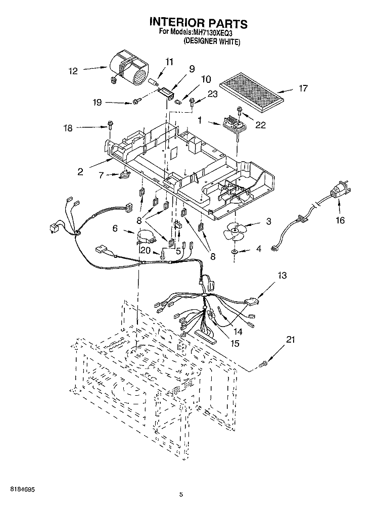 INTERIOR Diagram and Parts List for MH7130XEQ3  Whirlpool Microwave