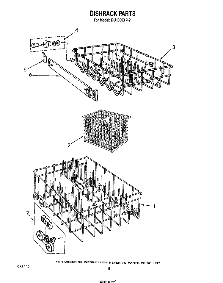 DISHRACK Diagram and Parts List for DU1800XP2  Whirlpool Dishwasher