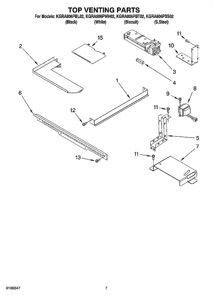 TOP VENTING PARTS Diagram and Parts List for KGRA806PBT02  KitchenAid Range