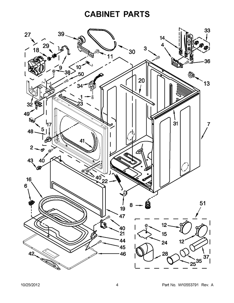 CABINET PARTS Diagram and Parts List for 3LWED5500YW1  Whirlpool Dryer