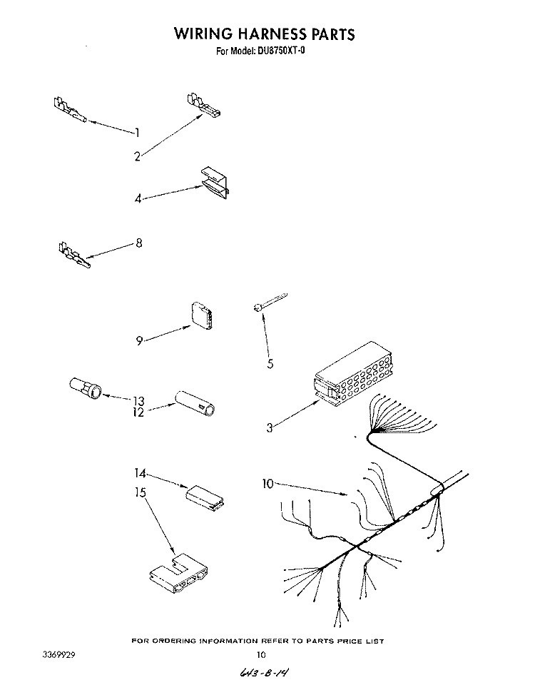 WIRING HARNESS Diagram and Parts List for DU8750XT0  Whirlpool Dishwasher