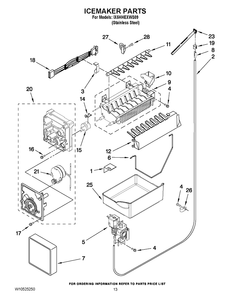ICEMAKER PARTS Diagram and Parts List for IX5HHEXWS09  Whirlpool Refrigerator
