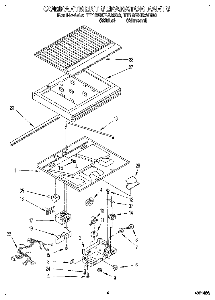 COMPARTMENT SEPARATOR Diagram and Parts List for TT18EKRAN00  Whirlpool Refrigerator