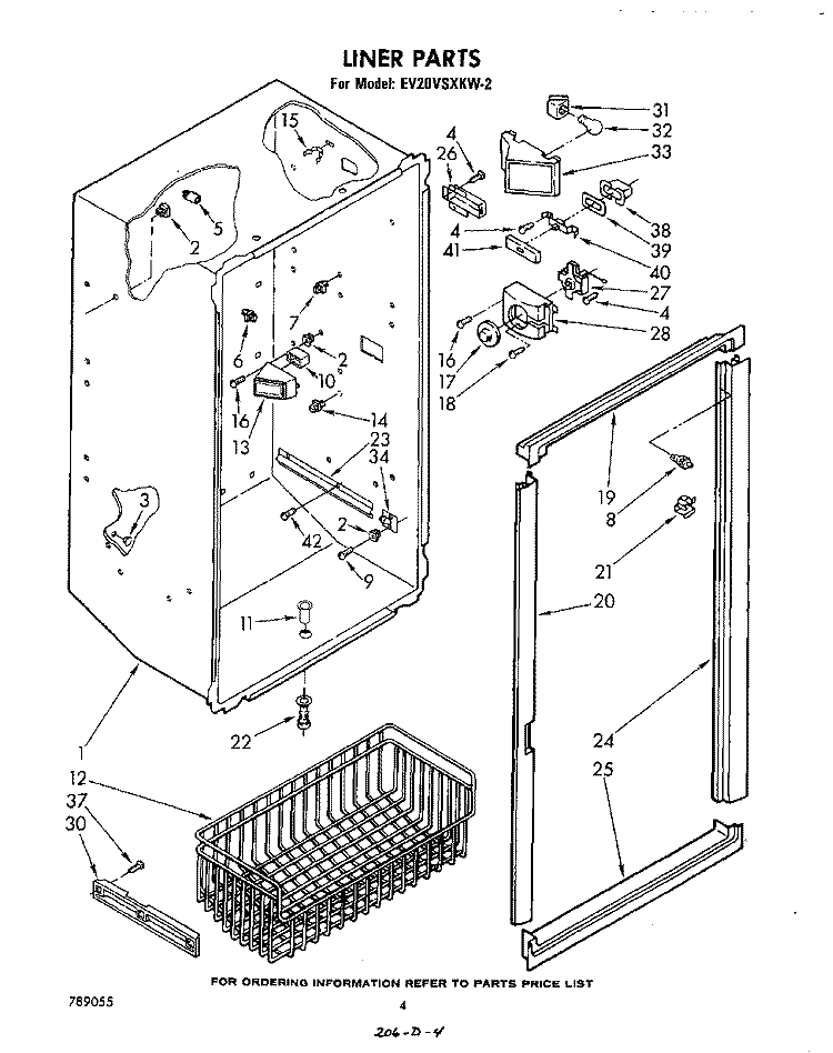 LINER Diagram and Parts List for EV20VSXKW2  Whirlpool Freezer