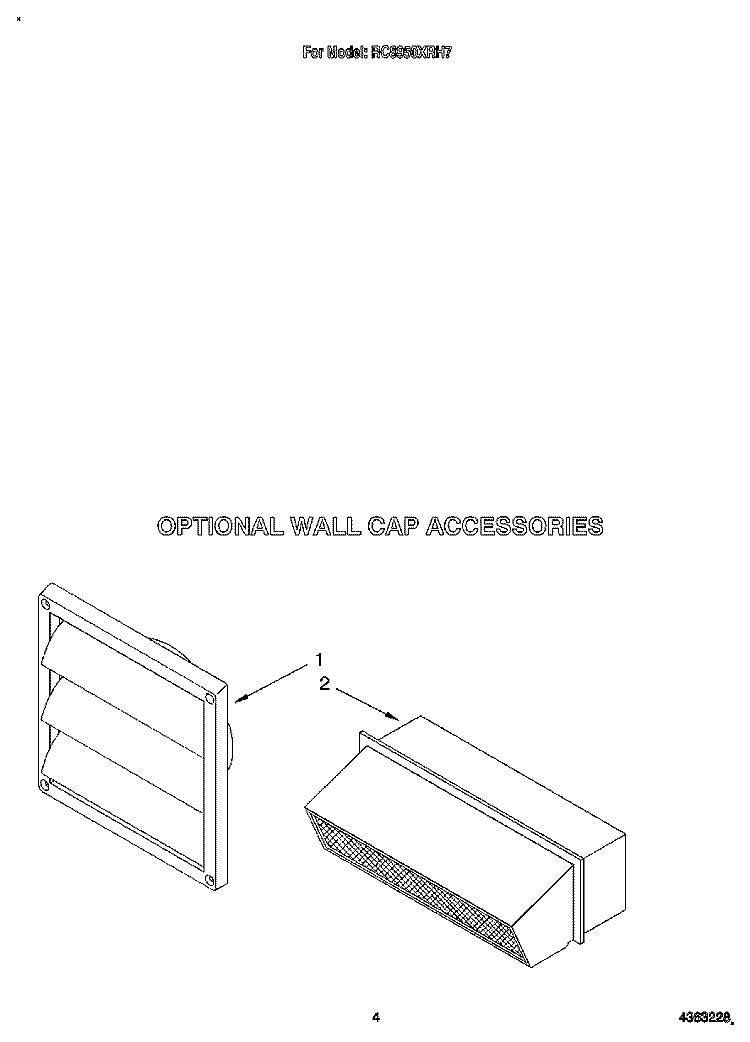 OPTIONAL WALL CAP ACCESSORIES Diagram and Parts List for RC8950XRH7  Whirlpool Cooktop