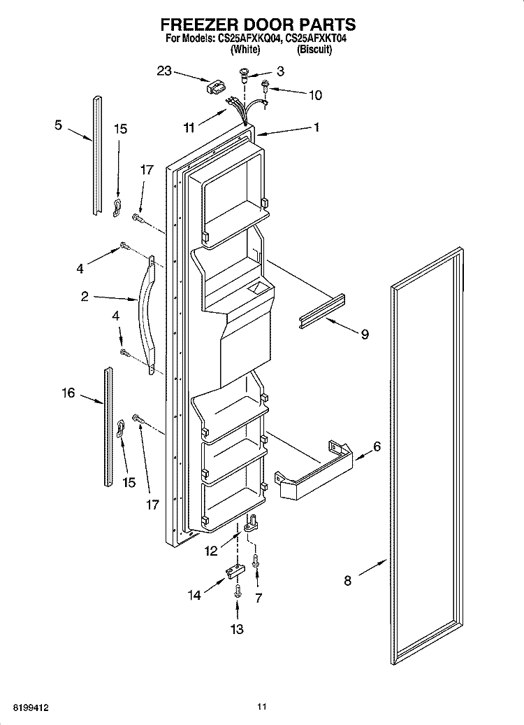 FREEZER DOOR PARTS Diagram and Parts List for CS25AFXKT04  Crosley Refrigerator