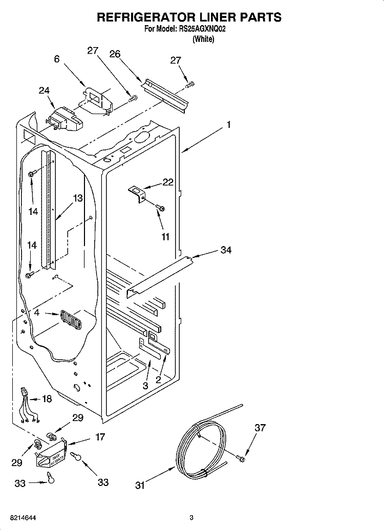 REFRIGERATOR LINER PARTS Diagram and Parts List for RS25AGXNQ02  Roper Refrigerator