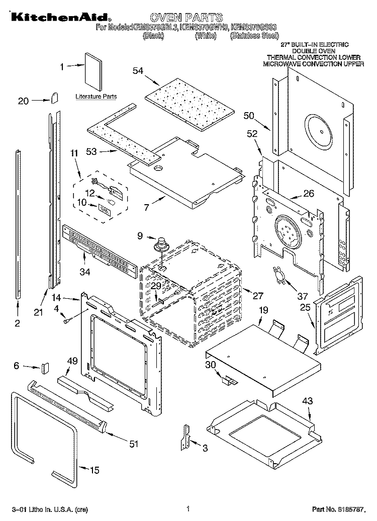 OVEN, LITERATURE Diagram and Parts List for KEMS378GWH3  KitchenAid Microwave Oven Combo