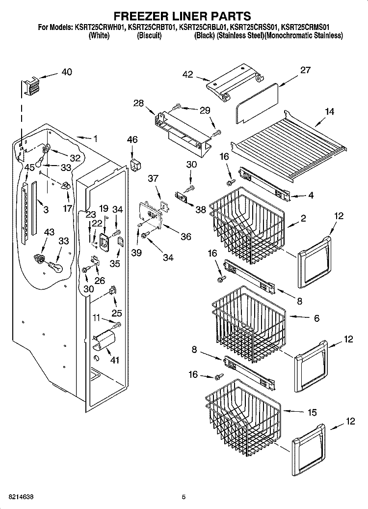 FREEZER LINER PARTS Diagram and Parts List for KSRT25CRMS01  KitchenAid Refrigerator