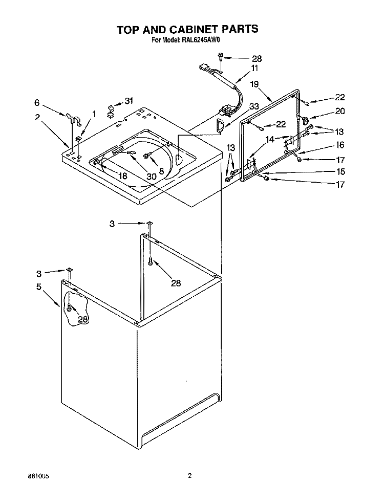 TOP AND CABINET, LIT/OPTIONAL Diagram and Parts List for RAL6245AG0  Whirlpool Washer
