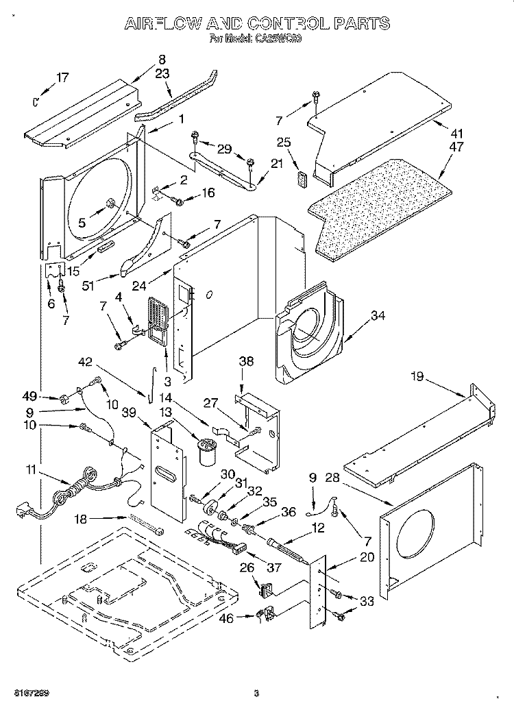 AIRFLOW AND CONTROL Diagram and Parts List for CA25WC90  Whirlpool Air Conditioner