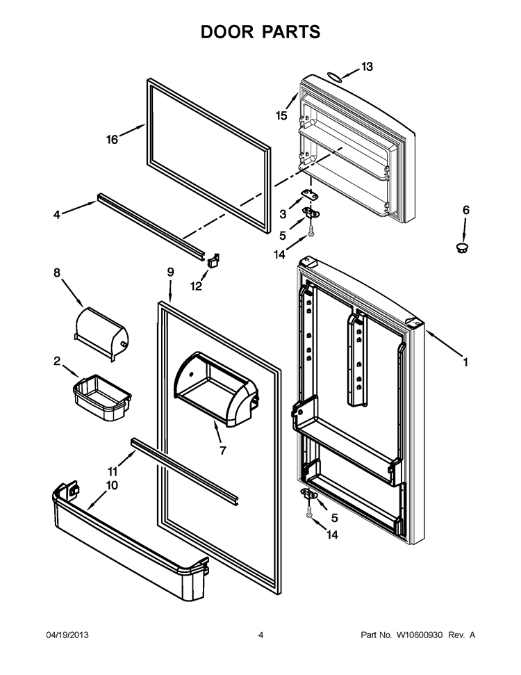 DOOR PARTS Diagram and Parts List for W8RXEGMWB02  Whirlpool Refrigerator
