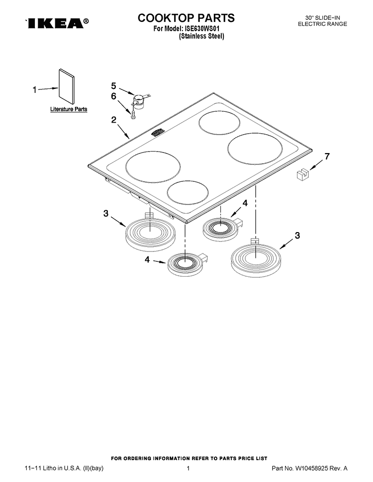 COOKTOP PARTS Diagram and Parts List for ISE630WS01  Whirlpool Range