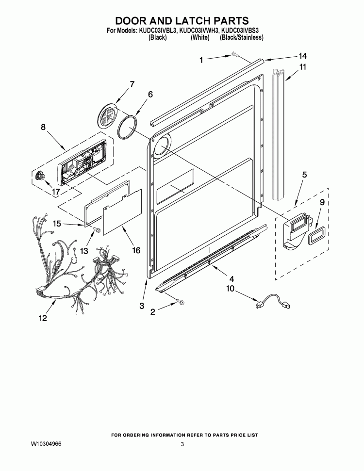 DOOR AND LATCH PARTS Diagram and Parts List for KUDC03IVBL3  KitchenAid Dishwasher