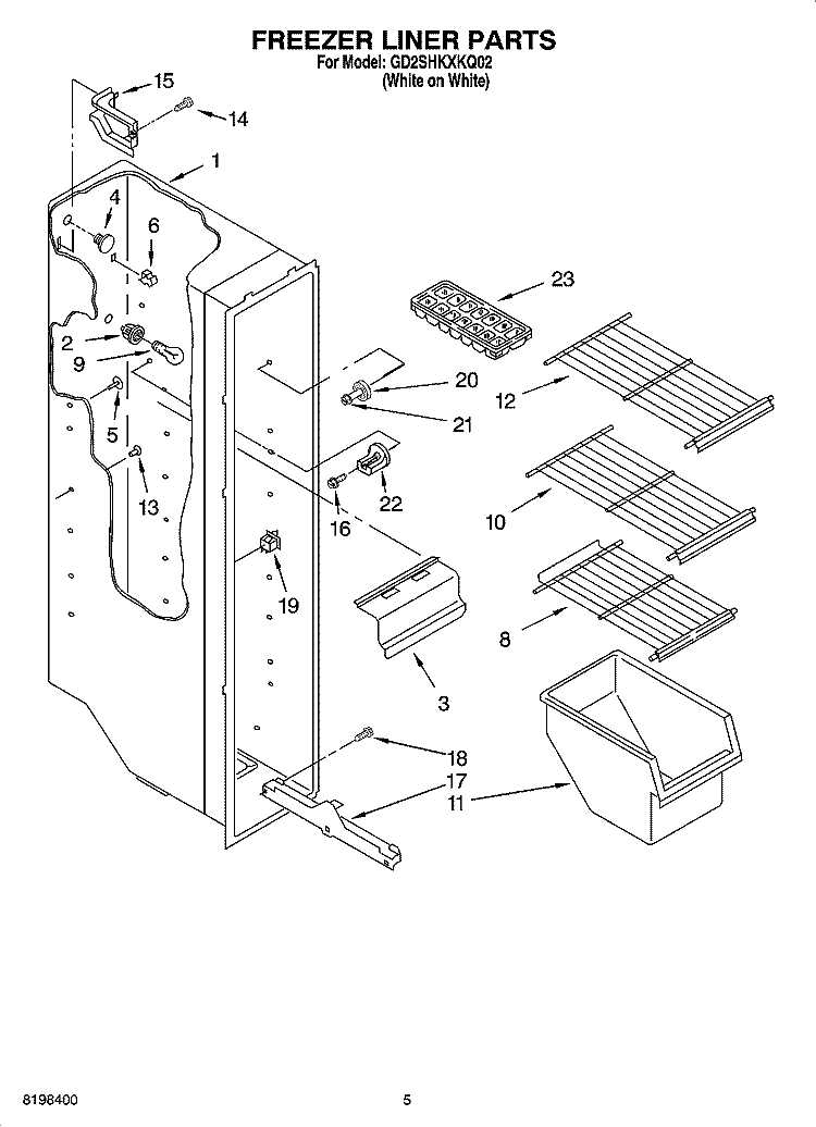 FREEZER LINER PARTS Diagram and Parts List for GD2SHKXKQ02  Whirlpool Refrigerator