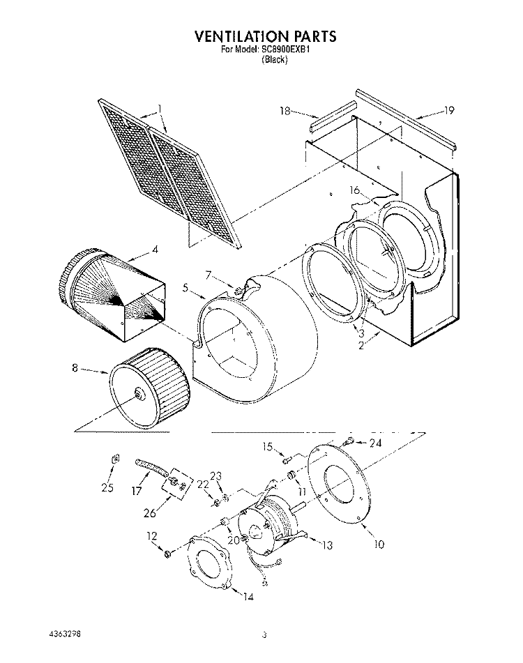 VENTILATION Diagram and Parts List for SC8900EXB1  Whirlpool Cooktop