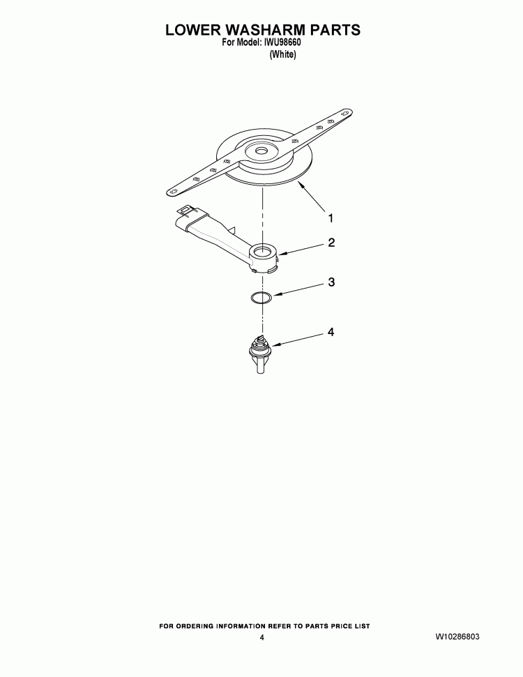 LOWER WASHARM PARTS Diagram and Parts List for IWU98660  Inglis Dishwasher