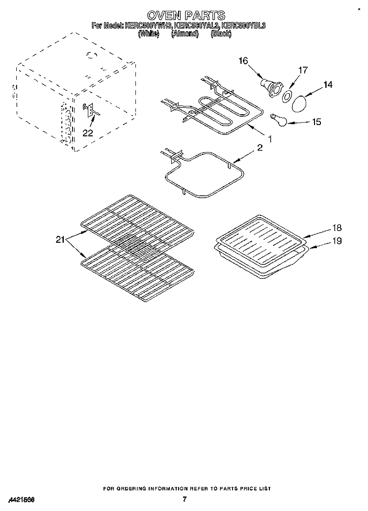 OVEN Diagram and Parts List for KERC500YAL3  KitchenAid Range