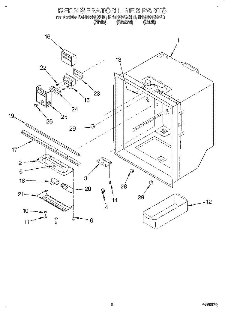REFRIGERATOR LINER Diagram and Parts List for KBRS22KGAL0  KitchenAid Refrigerator