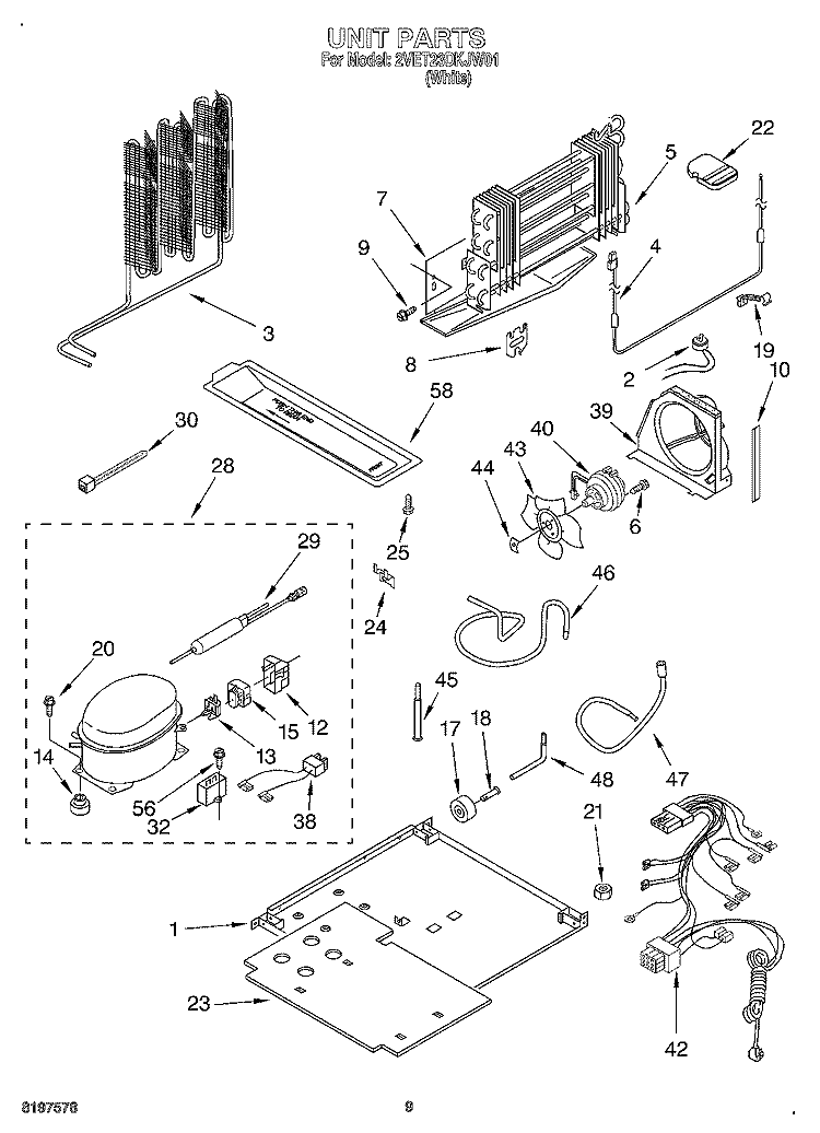 UNIT Diagram and Parts List for 2VET23DKJW01  Whirlpool Refrigerator