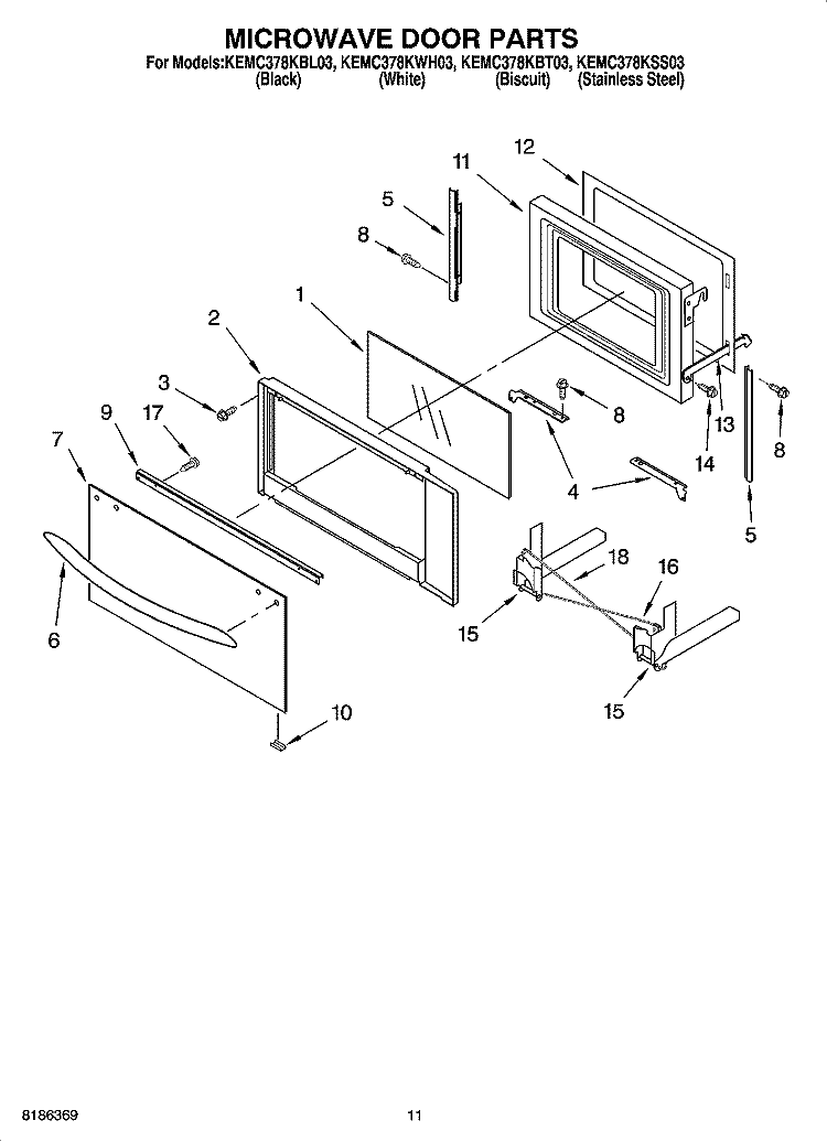 MICROWAVE DOOR PARTS, OPTIONAL PARTS Diagram and Parts List for KEMC378KWH03  KitchenAid Microwave Oven Combo