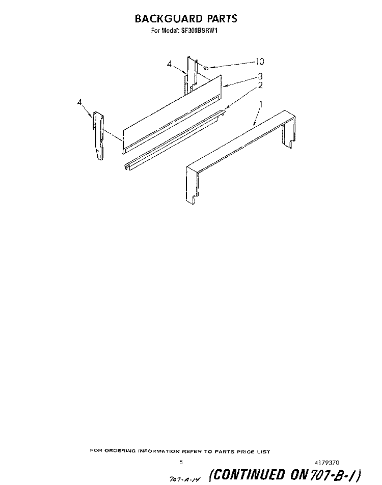 BACKGUARD Diagram and Parts List for SF300BSRW1  Whirlpool Range