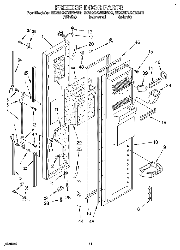 FREEZER DOOR Diagram and Parts List for ED22DCXBB00  Whirlpool Refrigerator